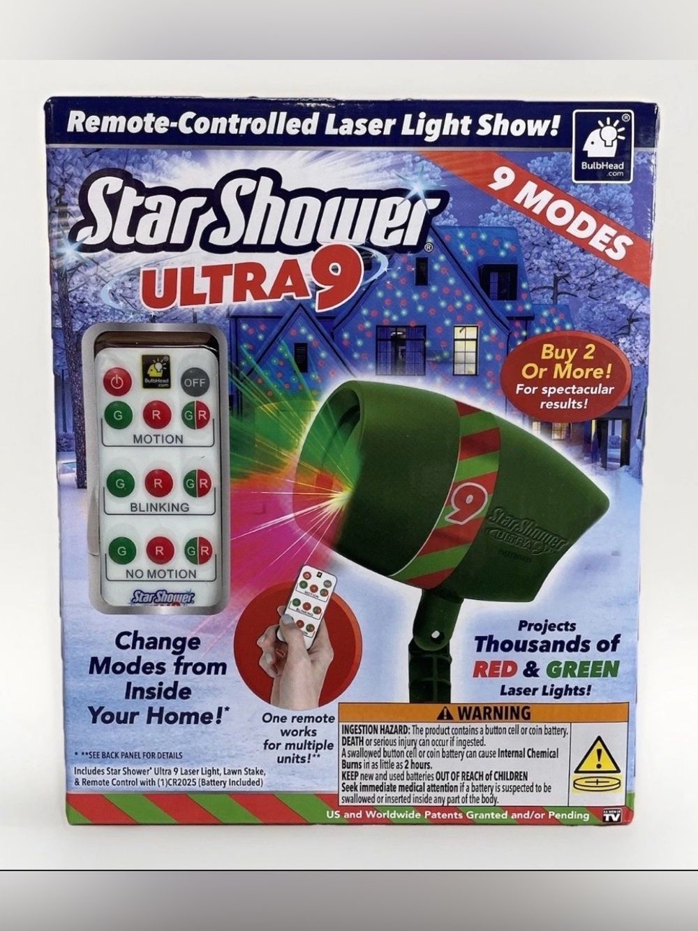 Star Shower Ultra 9 Christmas Laser Projector Red Green W/ Remote Light Show NEW